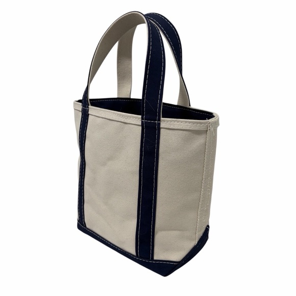 L.L. Bean Vintage White & Navy Blue Double Handle Small Canvas Tote - Like New - Picture 3 of 9